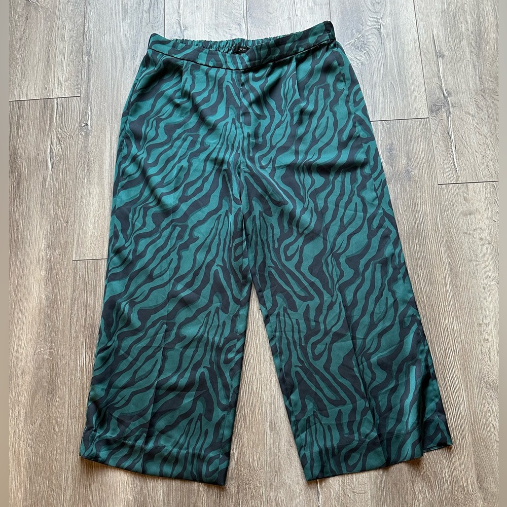 J. Crew Green and Black Wide Leg Pants